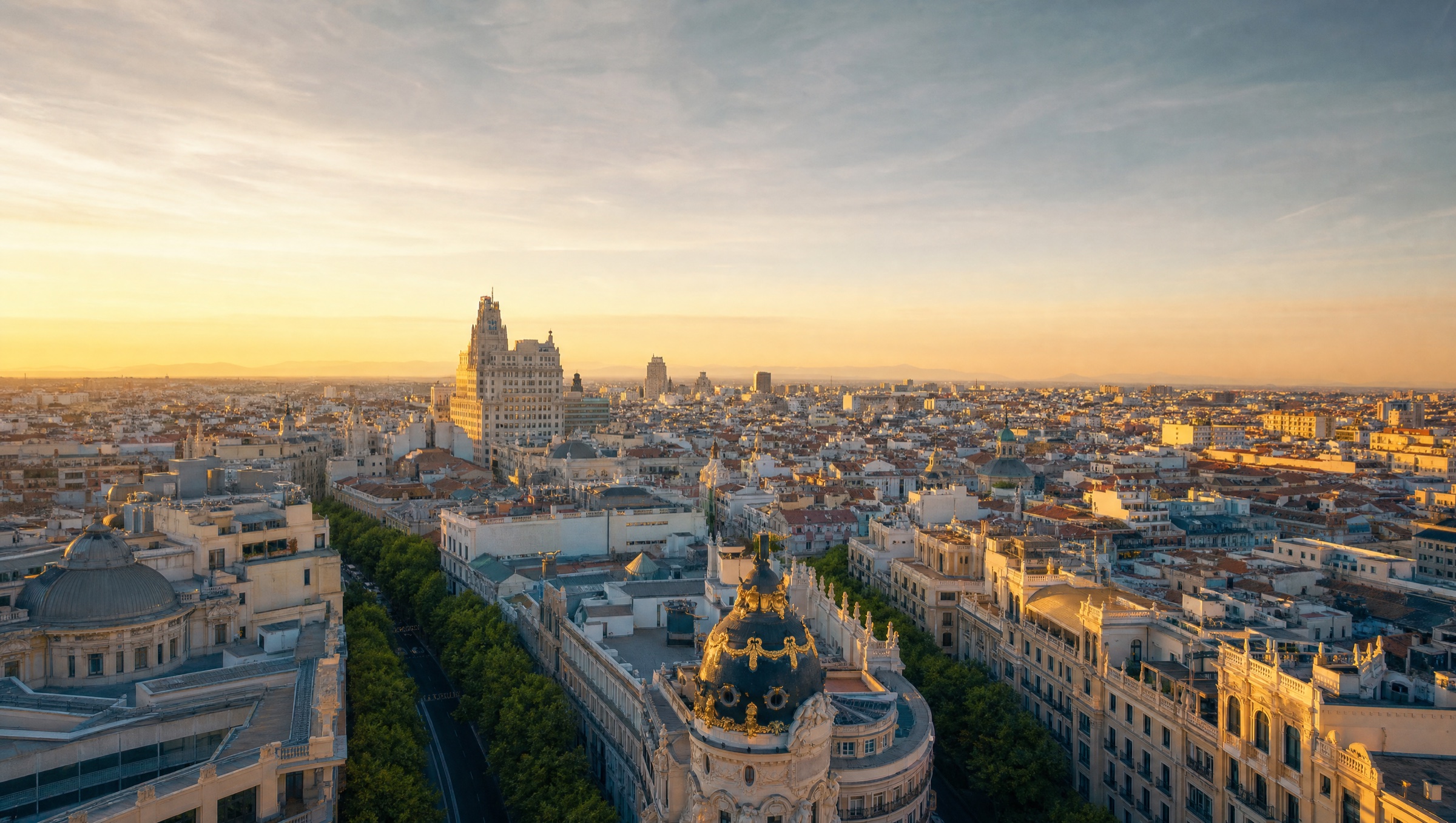 Vista aérea de Madrid al atardecer